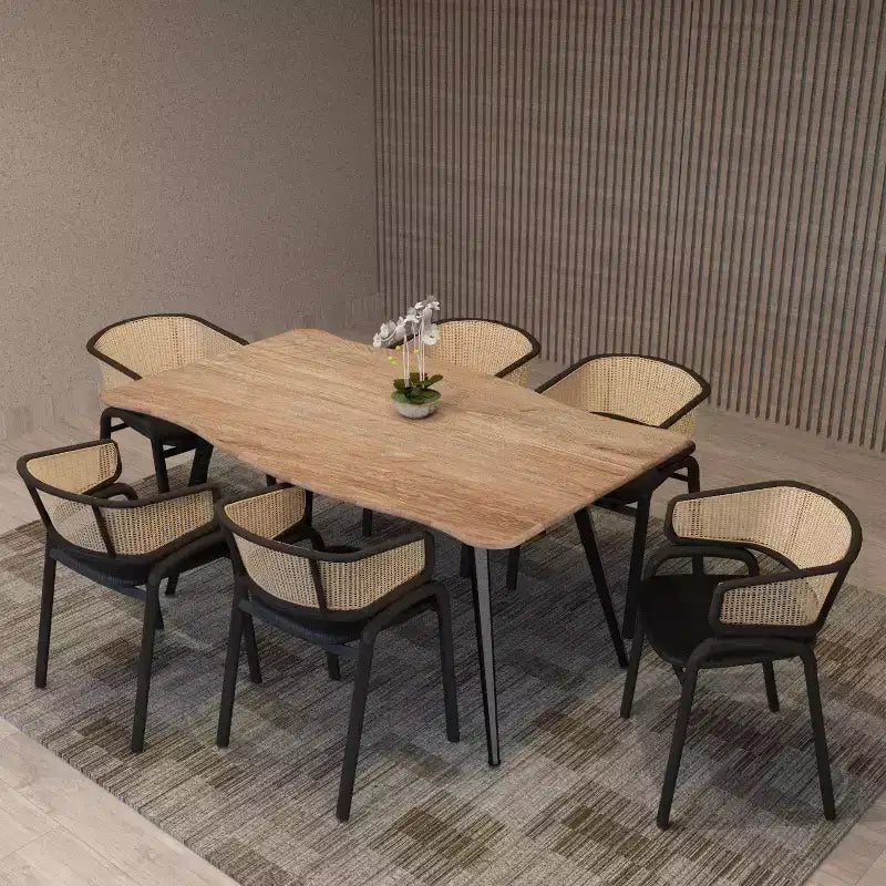 LeisureMod Ravenna 63 Rectangular Modern Dining Table  Wavy Edge Wood Top with Metal Legs for Kitchen, Dining Room & Contemporary Spaces