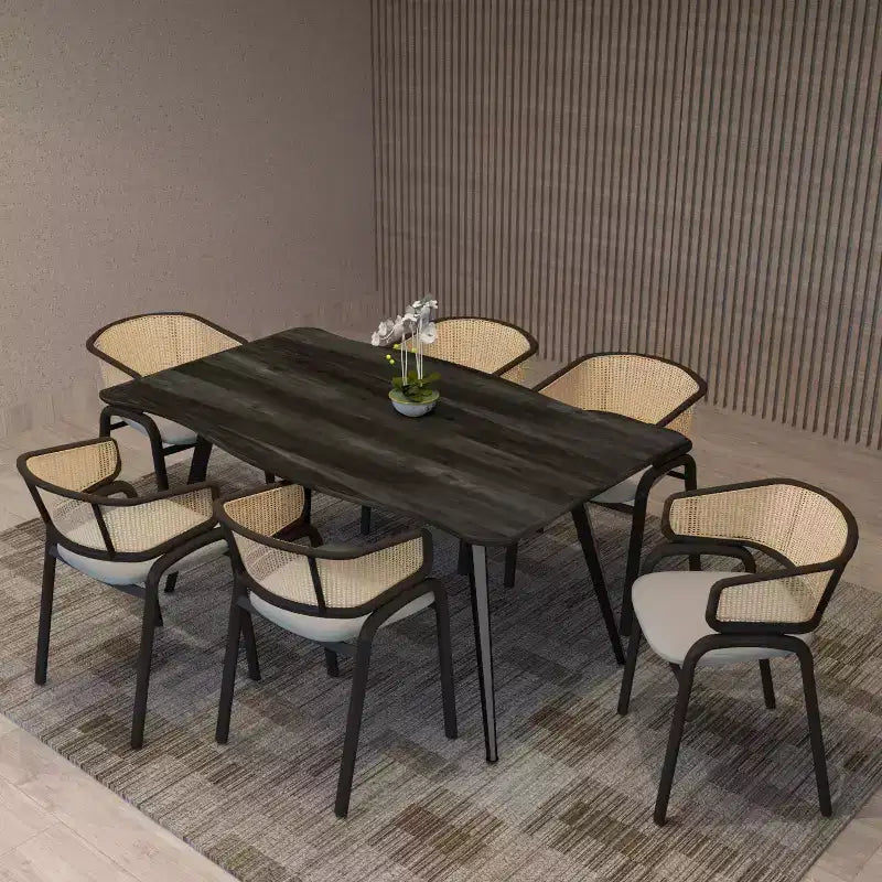 Table à manger rectangulaire moderne LeisureMod Ravenna 63 – Plateau en bois à bord ondulé avec pieds en métal pour cuisine, salle à manger et espaces contemporains