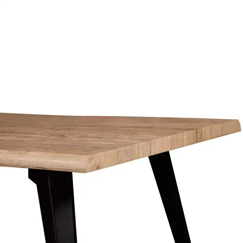 Table à manger rectangulaire moderne LeisureMod Ravenna 63 – Plateau en bois à bord ondulé avec pieds en métal pour cuisine, salle à manger et espaces contemporains
