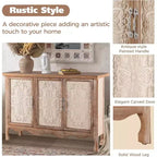 Heynemo Meuble d'Appoint Rustique avec 3 Portes Sculptées, Buffet Vaisselier Vintage avec Étagères