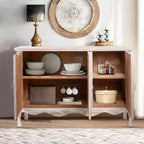 Heynemo Meuble d'Appoint Rustique avec 3 Portes Sculptées, Buffet Vaisselier Vintage avec Étagères