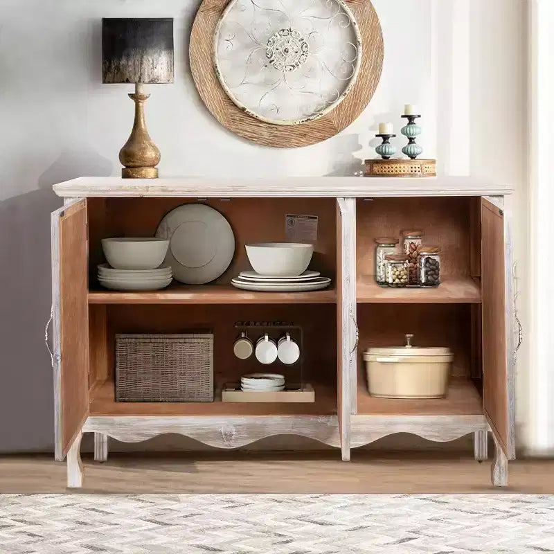 Heynemo Meuble d'Appoint Rustique avec 3 Portes Sculptées, Buffet Vaisselier Vintage avec Étagères