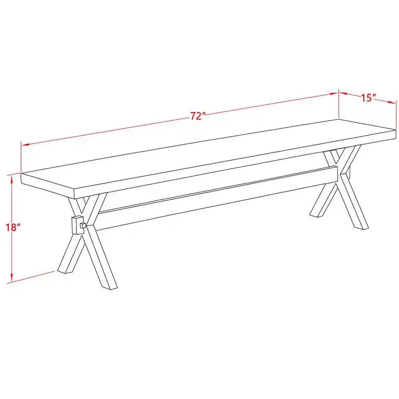 Banc de salle à manger moderne HomeStock X-Style avec siège en bois, 72x15x18 pouces, Espresso