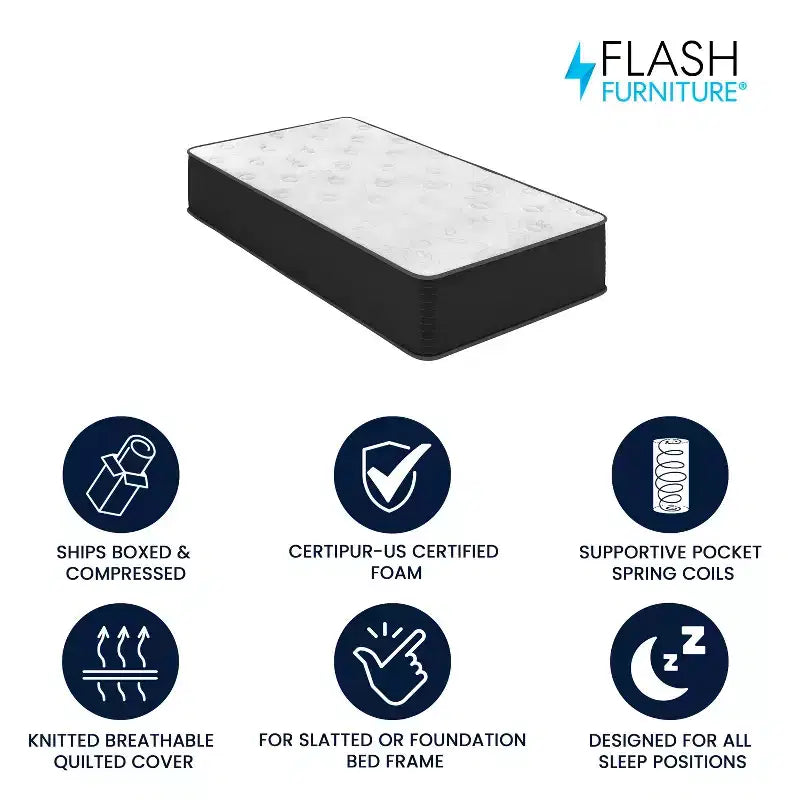 Matelas hybride Flash Furniture Dream Cooling Gel 12 pouces en mousse CertiPUR-US certifiée et ressorts ensachés, matelas en boîte
