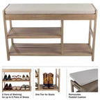 Banc à Chaussures, Étagère à Chaussures en Bois à 3 Niveaux avec Coussin Rembourré