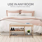 Banc à Chaussures, Étagère à Chaussures en Bois à 3 Niveaux avec Coussin Rembourré