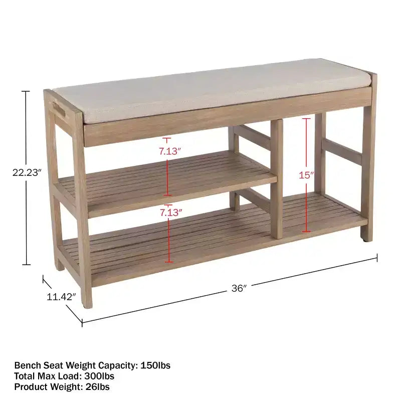 Banc à Chaussures, Étagère à Chaussures en Bois à 3 Niveaux avec Coussin Rembourré