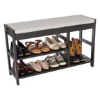 Banc à Chaussures, Étagère à Chaussures en Bois à 3 Niveaux avec Coussin Rembourré
