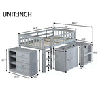 Lit mezzanine double Whisen 79,2L x 42W avec armoire de rangement, tiroir et étagère et bureau coulissant