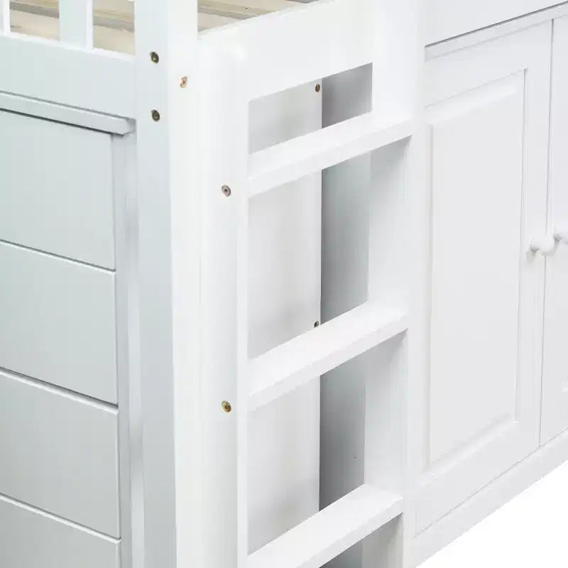 Lit mezzanine double Whisen 79,2L x 42W avec armoire de rangement, tiroir et étagère et bureau coulissant