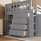 Lit mezzanine double Whisen 79,2L x 42W avec armoire de rangement, tiroir et étagère et bureau coulissant
