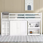 Lit mezzanine double Whisen 79,2L x 42W avec armoire de rangement, tiroir et étagère et bureau coulissant