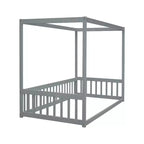 Lit au sol Montessori Whisen avec baldaquin, barrière et garde-corps, taille double minimaliste