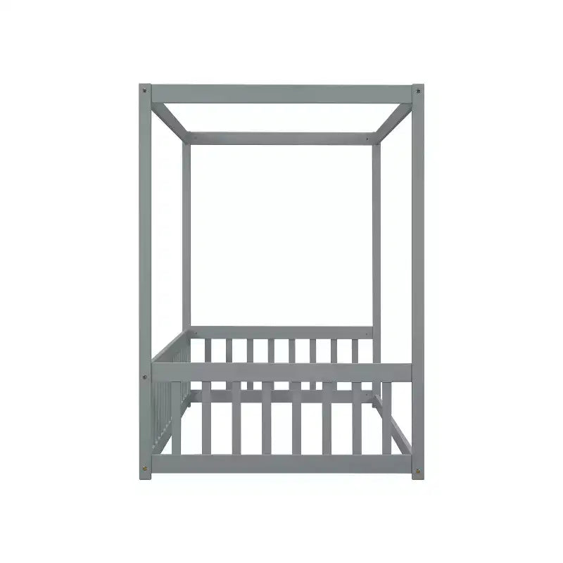 Lit au sol Montessori Whisen avec baldaquin, barrière et garde-corps, taille double minimaliste