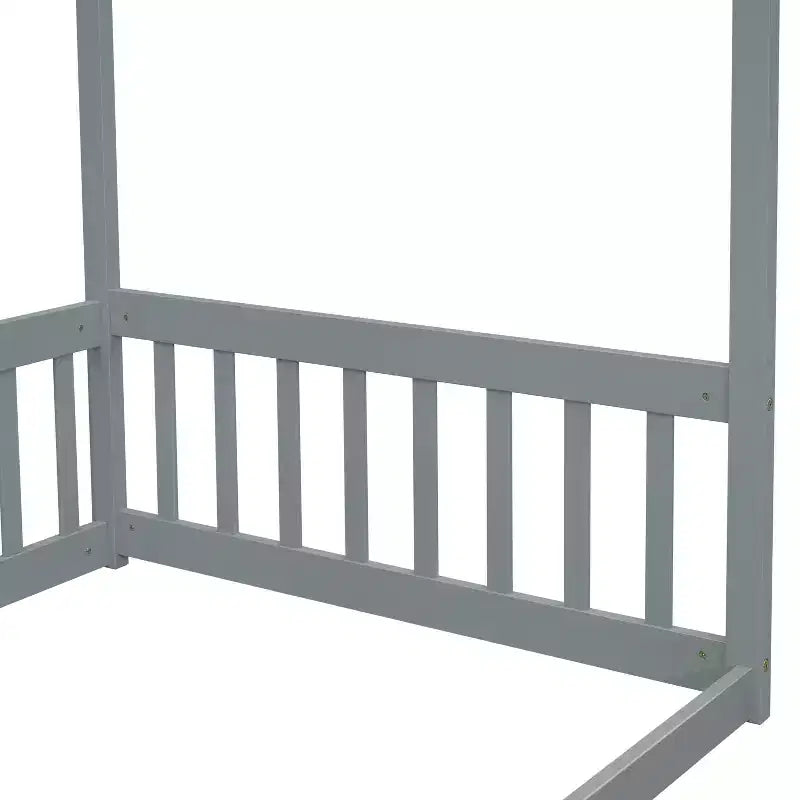 Lit au sol Montessori Whisen avec baldaquin, barrière et garde-corps, taille double minimaliste