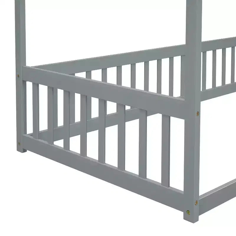 Lit au sol Montessori Whisen avec baldaquin, barrière et garde-corps, taille double minimaliste