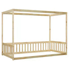 Lit au sol Montessori Whisen avec baldaquin, barrière et garde-corps, taille double minimaliste