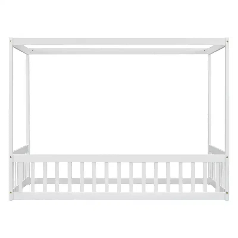 Lit au sol Montessori Whisen avec baldaquin, barrière et garde-corps, taille double minimaliste