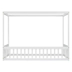 Lit au sol Montessori Whisen avec baldaquin, barrière et garde-corps, taille double minimaliste