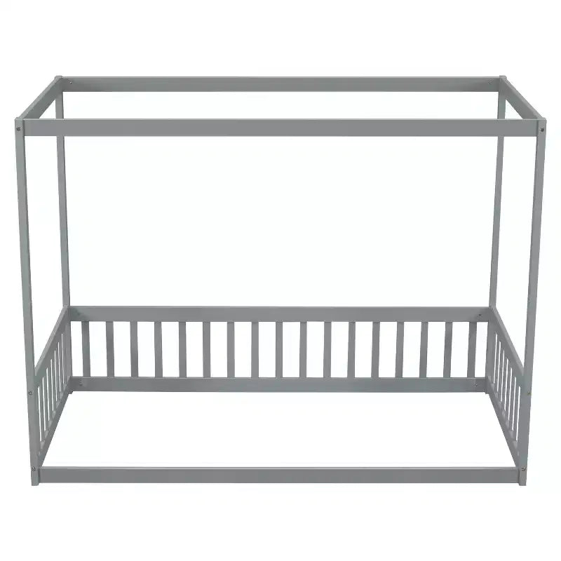 Lit au sol Montessori Whisen avec baldaquin, barrière et garde-corps, taille double minimaliste