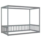 Lit au sol Montessori Whisen avec baldaquin, barrière et garde-corps, taille double minimaliste
