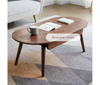 GDFStudio Yetta Table basse ovale en bois de chêne massif 47W avec deux tiroirs