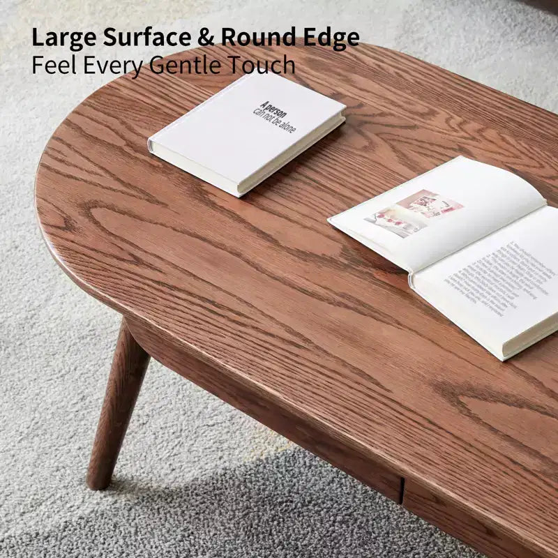GDFStudio Yetta Table basse ovale en bois de chêne massif 47W avec deux tiroirs