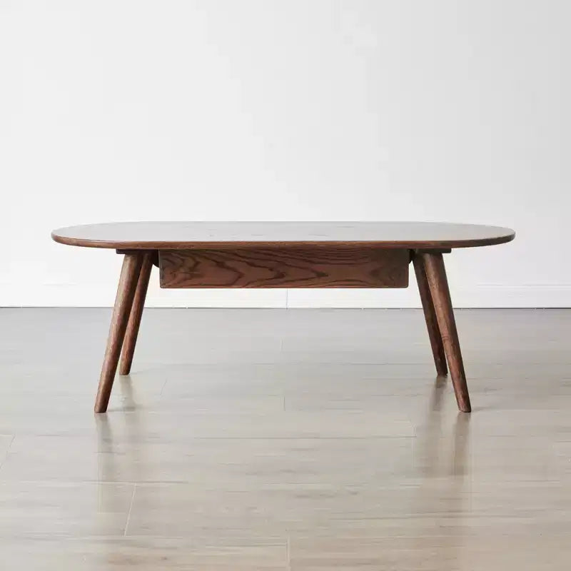 GDFStudio Yetta Table basse ovale en bois de chêne massif 47W avec deux tiroirs