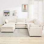HYLEORY Canapé modulable surdimensionné en velours côtelé de 288 cm de profondeur * 288 cm de large, 7 places, avec double pouf, canapé en U avec canapé d'angle