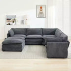 HYLEORY Canapé modulable surdimensionné en velours côtelé de 288 cm de profondeur * 288 cm de large, 7 places, avec double pouf, canapé en U avec canapé d'angle