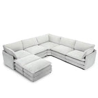 HYLEORY Canapé modulable surdimensionné en velours côtelé de 288 cm de profondeur * 288 cm de large, 7 places, avec double pouf, canapé en U avec canapé d'angle