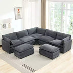 HYLEORY Canapé modulable surdimensionné en velours côtelé de 288 cm de profondeur * 288 cm de large, 7 places, avec double pouf, canapé en U avec canapé d'angle