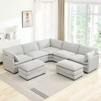 HYLEORY Canapé modulable surdimensionné en velours côtelé de 288 cm de profondeur * 288 cm de large, 7 places, avec double pouf, canapé en U avec canapé d'angle