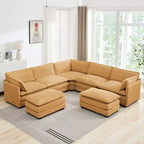 HYLEORY Canapé modulable surdimensionné en velours côtelé de 288 cm de profondeur * 288 cm de large, 7 places, avec double pouf, canapé en U avec canapé d'angle