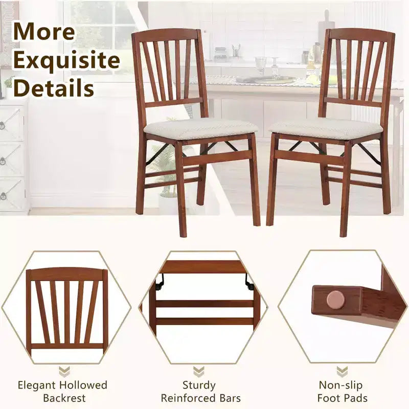 Costway Lot de 2/4 chaises de cuisine avec cadre en bois d'hévéa, assise rembourrée et dossier ajouré