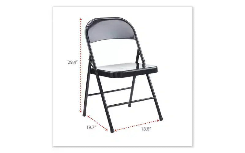 Chaise pliante Alera en acier sans accoudoirs, supporte jusqu'à 125 kg, assise noire, dossier noir, piètement noir, 4/carton