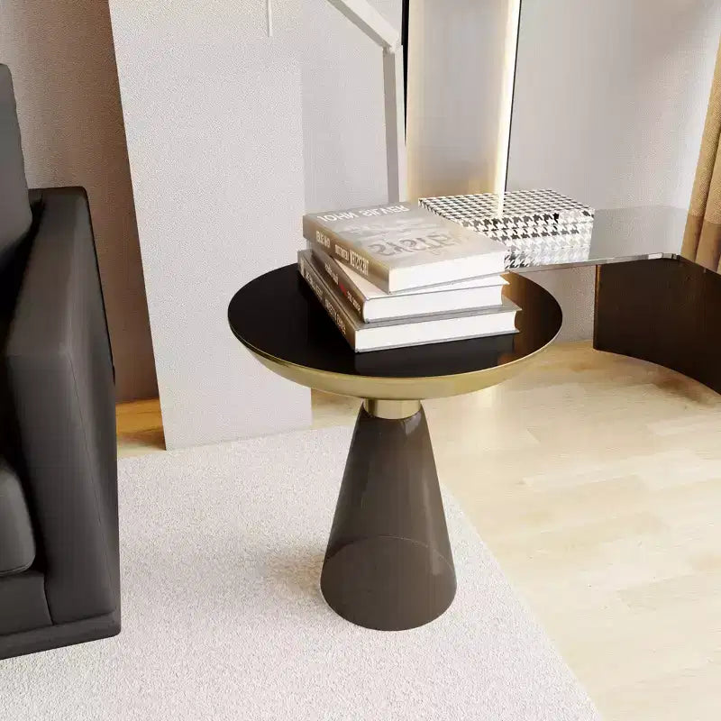Table d'appoint en verre Hyalus LeisureMod avec cadre en fer Table d'appoint moderne pour salon, chambre, bureau, lounge, intérieur, décor contemporain