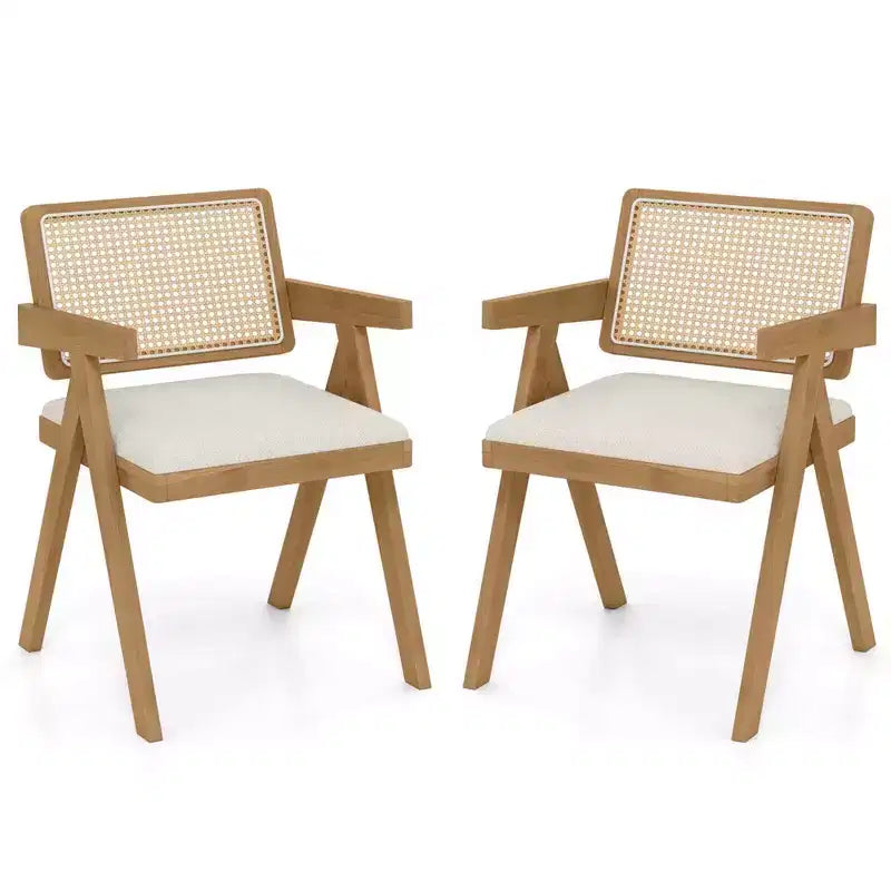 Lot de 2/4 chaises d'appoint en rotin Costway Chaises de salle à manger en tissu Chaises de salon modernes blanches