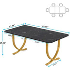 Table à manger rectangulaire Lantine pour 4 personnes, 160 cm, table de cuisine moderne avec plateau en faux marbre et pieds en métal