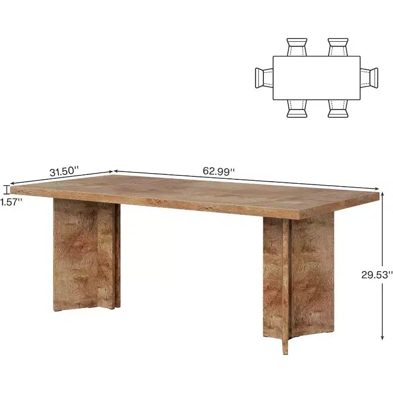 Table à manger Lantine de 63 pouces pour 4-6 personnes, table de cuisine rectangulaire de style rustique avec grand plateau
