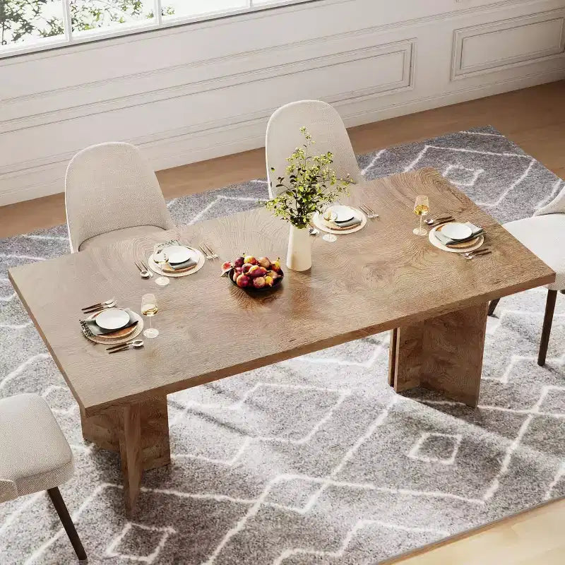 Table à manger Lantine de 63 pouces pour 4-6 personnes, table de cuisine rectangulaire de style rustique avec grand plateau