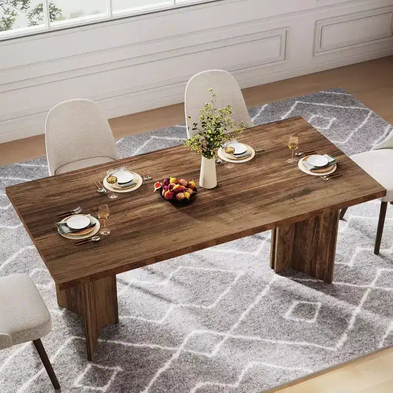 Table à manger Lantine de 63 pouces pour 4-6 personnes, table de cuisine rectangulaire de style rustique avec grand plateau