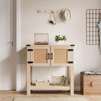 EROMMY Farmhouse Console Table With Rattan Doors, Entryway Table With Storage Cabinet, Wooden Entry Table With Metal Handle For Kitchen, Hallway