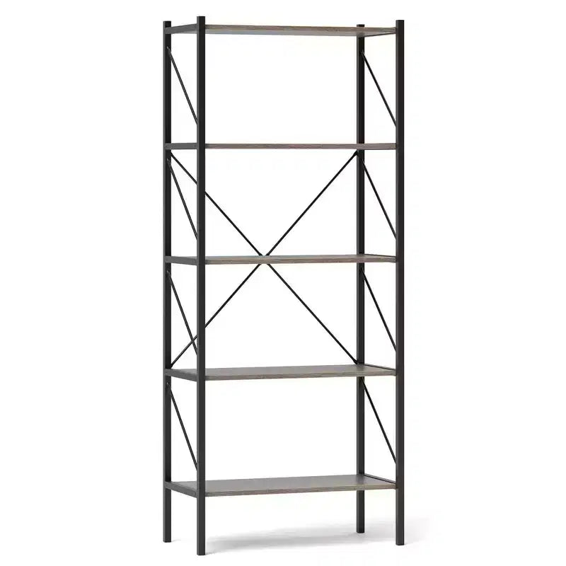 Costway Lot de 1/2 bibliothèques à 5 niveaux, étagère haute industrielle avec étagères de rangement ouvertes et cadre en métal chêne