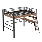 Lit mezzanine double en métal avec bureau intégré, étagère de rangement et échelle, noir