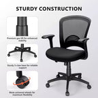 Chaise de bureau ergonomique en maille, capacité 150 kg, fauteuil de bureau avec support lombaire intégré, assise en mousse haute densité, piétement cinq branches