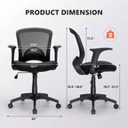 Chaise de bureau ergonomique en maille, capacité 150 kg, fauteuil de bureau avec support lombaire intégré, assise en mousse haute densité, piétement cinq branches