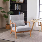 Fauteuil rembourré en bois massif Sigrid de style moderne du milieu du siècle avec coussin de GDFStudio