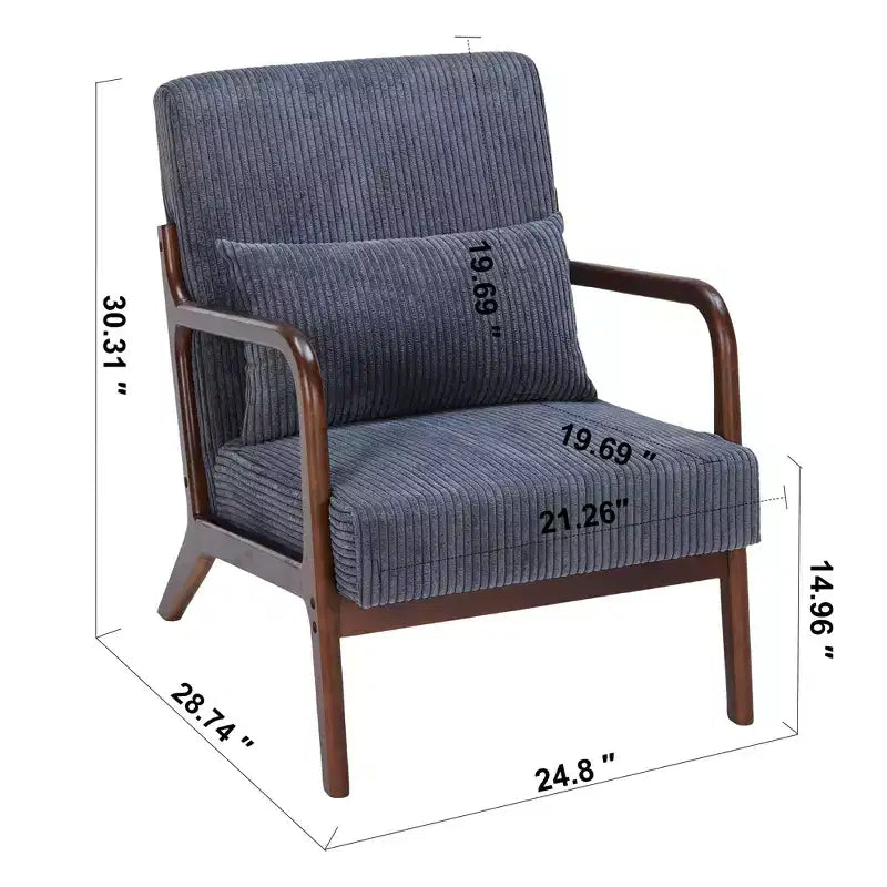 Fauteuil rembourré en bois massif Sigrid de style moderne du milieu du siècle avec coussin de GDFStudio