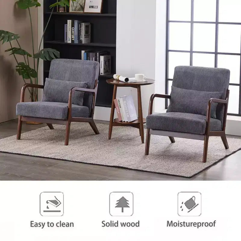 Fauteuil rembourré en bois massif Sigrid de style moderne du milieu du siècle avec coussin de GDFStudio